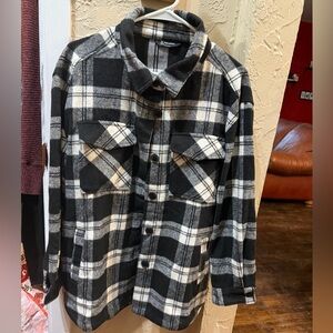 Plaid Black and White Women's Shirt Jacket
